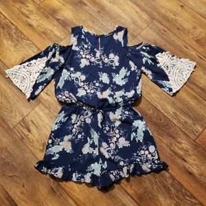 Laced embellished cold shoulder romper